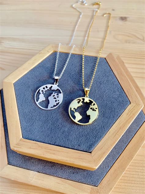 Silver World Map Necklace For Women Dainty Gold World Map Jewelry