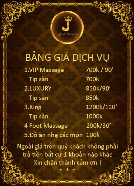 Price List For Massage Service At J Spa Massage J Spa Massage