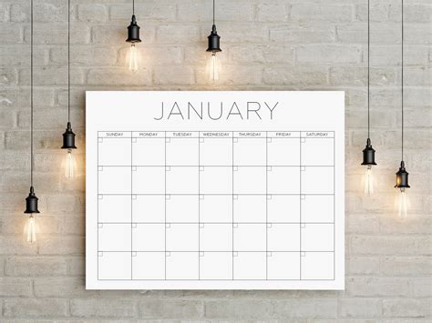 Printable Calendar Dry Erase Calendar Big Wall Planner Etsy
