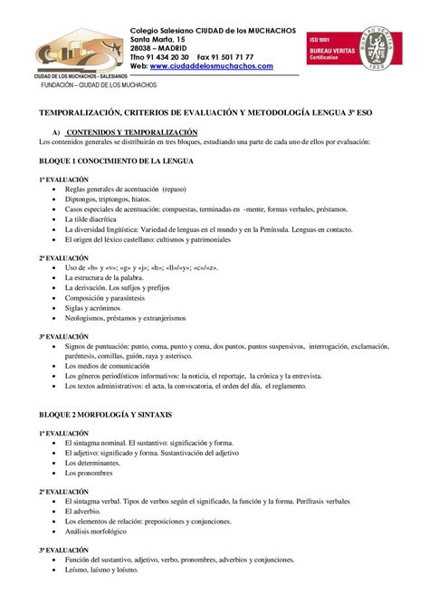 Calaméo Criterios Evaluación Calificación Lengua 3º Eso