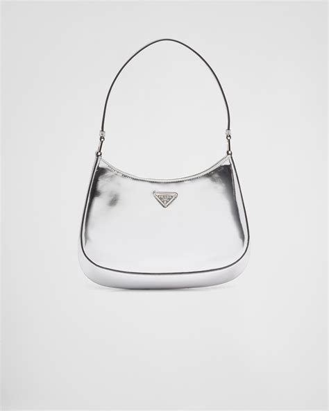 Silver Prada Cleo Brushed Leather Shoulder Bag Prada