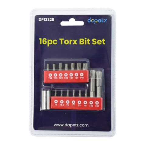 16pc Torx Bit Set Drive Adaptor Security Tamperproof T10 T50 Star T5 T9