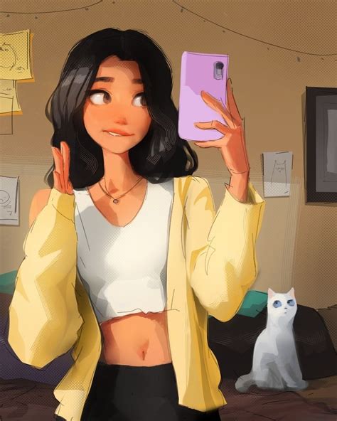selfie an art print by sam yang girl cartoon comic art girls cute art styles