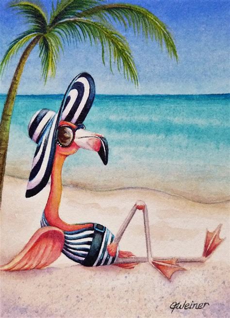 Whimsical Pink Flamingo No 1 Watercolor Art Card Zazzle Flamingo