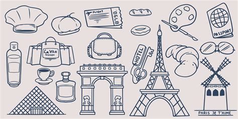 Hand Drawing Doodle Travel Elements Set Go To Paris With France Icon