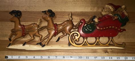 vintage sexton santa in sleigh with reindeer wall hanging cast iron metal usa ebay