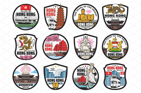 Hong Kong Landmark Icons Illustrations Creative Market