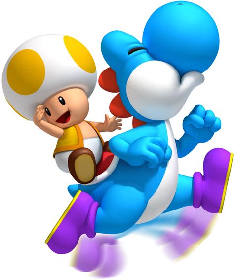 Image Yellow Toad On Cyan Yoshi Artwork New Super Mario Bros Wii