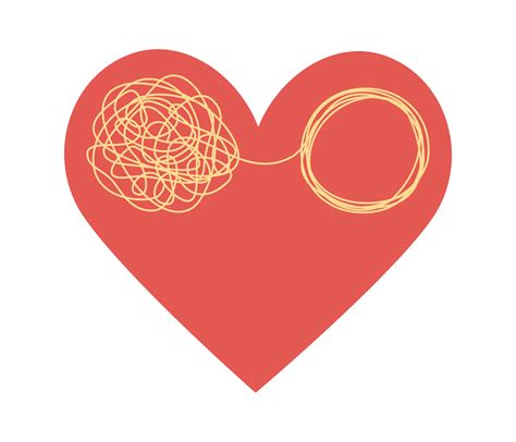 Confused love icon. Tangle tangled and unraveled in heart. Relationship