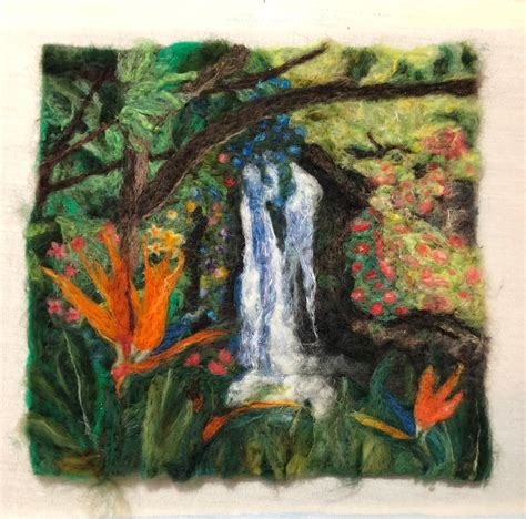 Tropical Waterfall Needle Felted Wool Painting Needle
