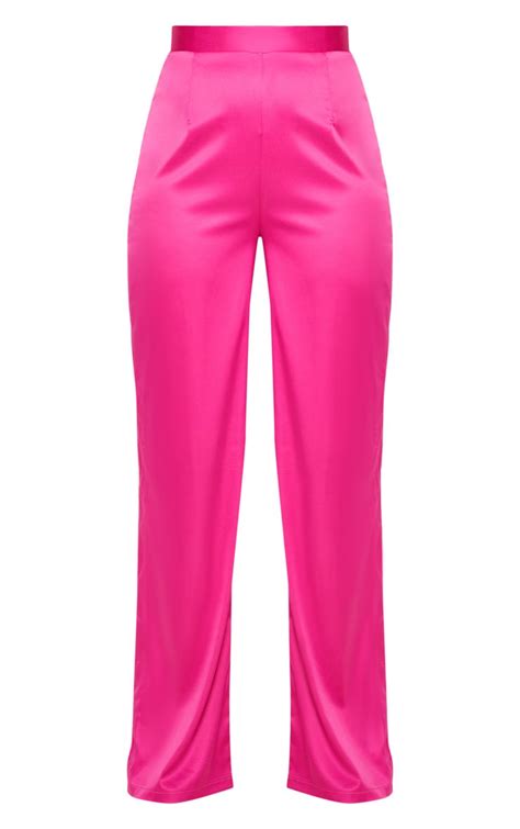 Hot Pink Satin Wide Leg Trouser Trousers Prettylittlething