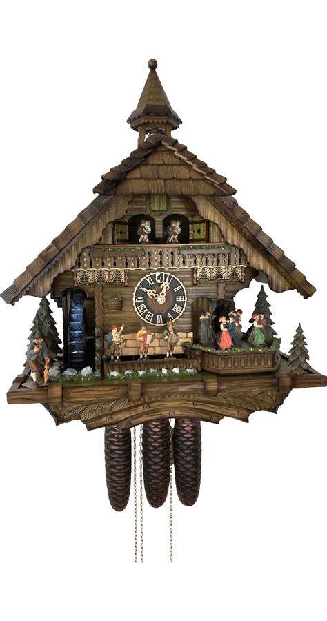 Cuckoo Clock Black Forest House Turning Mill Wheel With Flowing Water