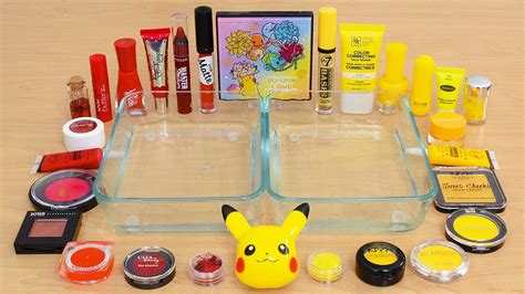 Pokemon Red Vs Yellow Mixing Makeup Eyeshadow Into Slime Asmr 405