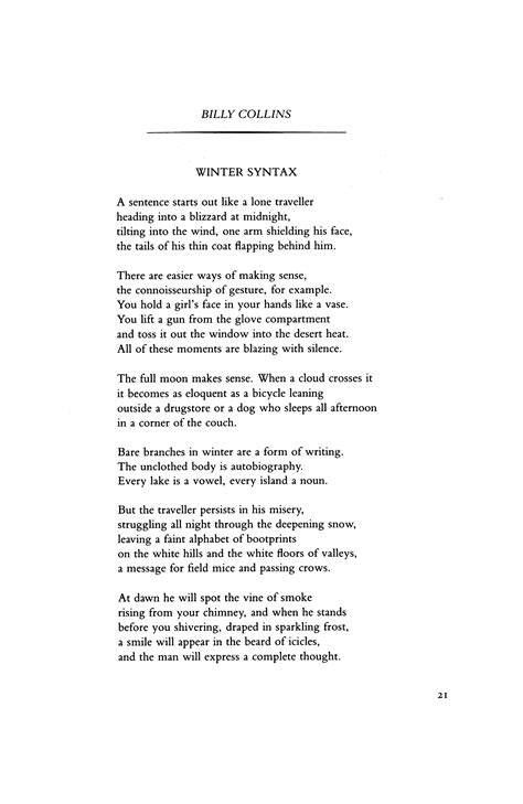 Winter Syntax By Billy Collins Poetry Magazine Poetry Magazine