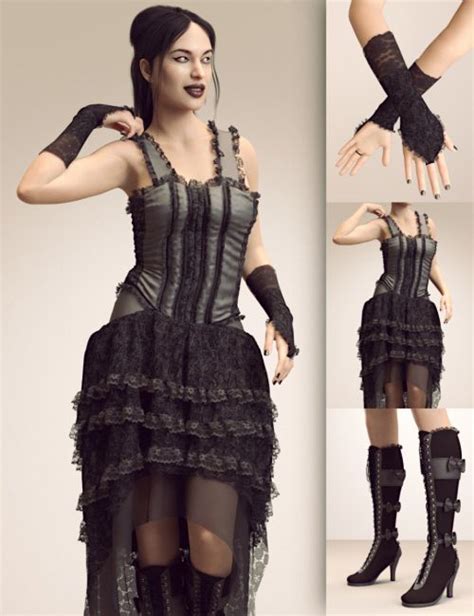 Dforce Victorian Goth Outfit For Genesis 8 Females Topgfx Daz3d Renderosity Poser 3d Stuff