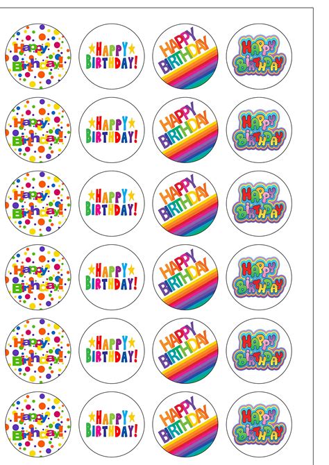 Buy 24 Precut Bright Happy Birthday Edible Cupcake Toppers Decorations
