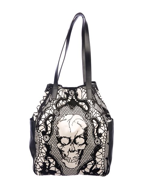 Alexander Mcqueen Satin Skull Print Tote Handbags Ale60906 The