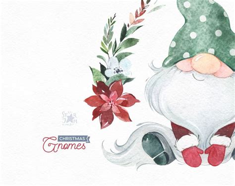 Christmas Gnomes Watercolor Clipart Nordic Scandinavian Etsy