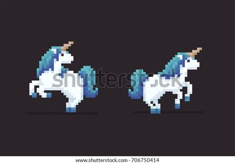 Two Pixel Art Unicorns Blue Hair Stock Vector Royalty Free 706750414