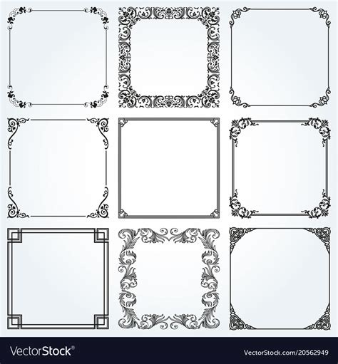 Decorative Frames And Borders Square Set Vector Image