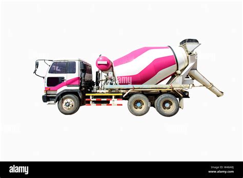 Pink And White Cement Truck On White Background Stock Photo Alamy