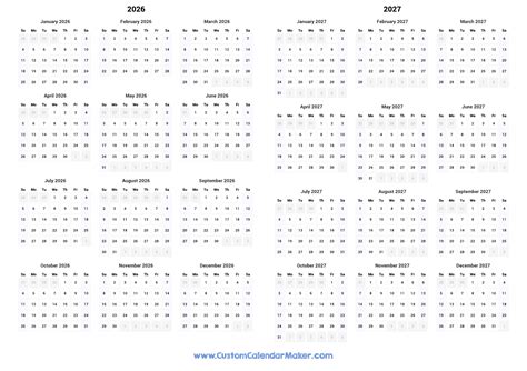 2026 And 2027 Two Year Calendar