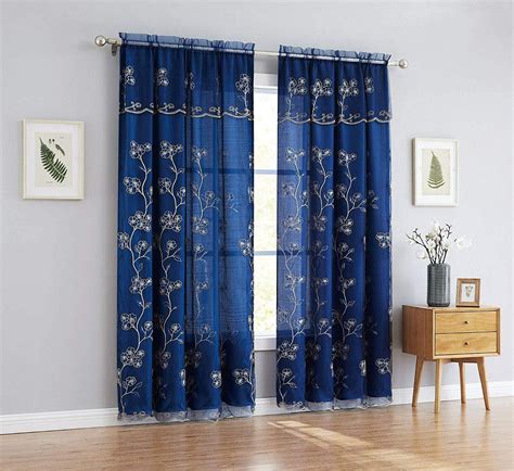 Set Of 2 Luxury Carly Sheer Embroidered Curtains Panels With Taffeta