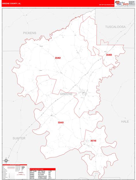 Greene County Tn Zip Code Wall Map Red Line Style By Marketmaps Cc3