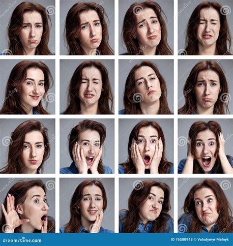 Set Of Young Woman S Portraits With Different Emotions Stock Image Image Of Composite