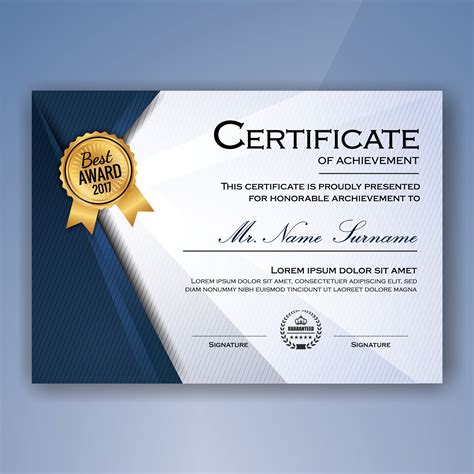 Blue And White Elegant Certificate Of Achievement Template