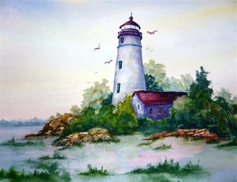 Watercolor Paintings Easy Watercolor Landscape Lighthouse Painting