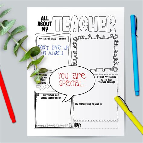 All About My Teacher Printable Teacher Appreciation Teacher Etsy