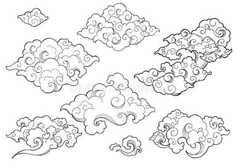 Oriental Cloud Or Japanese Cloud Or Chinese Cloud Doodle Hand Drawing
