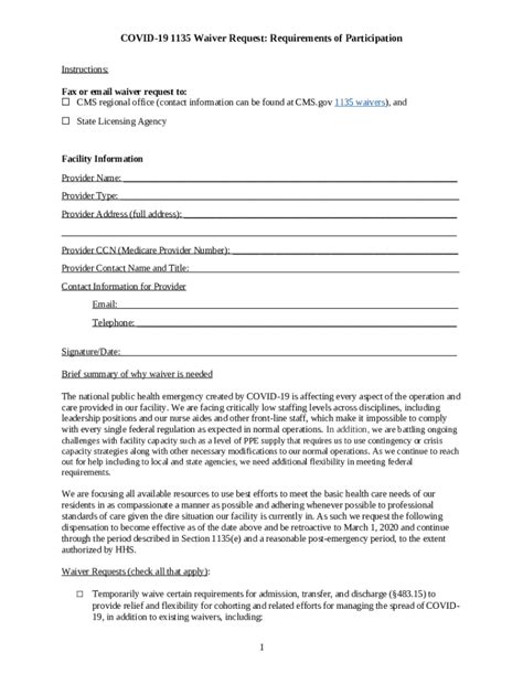 Covid 19 1135 Waiver Request Doc Template Pdffiller
