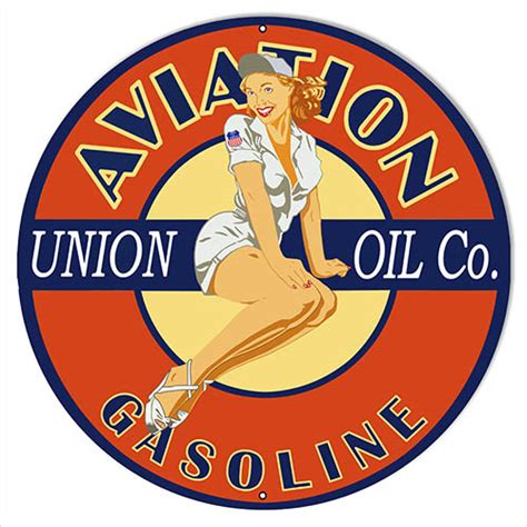 Aviation Pin Up Girl Motor Oil Reproduction Sign 14x14 Round