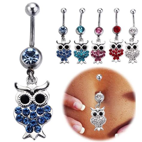 Summer Bikini Belly Button Rings Crystal Cute Owl Navel Piercing Ring In Body Jewelry Ombligo