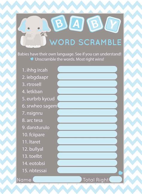 Check spelling or type a new query. Word Scramble baby shower game 5x7 inches set of 25 Blue ...