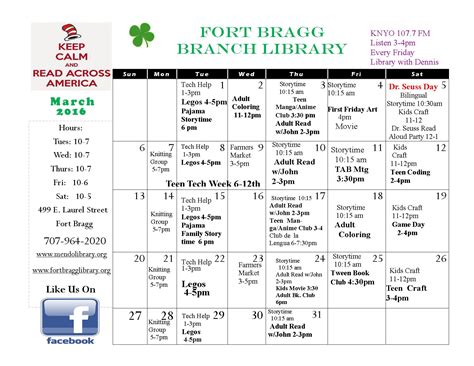 March Calendar Fort Bragg Library
