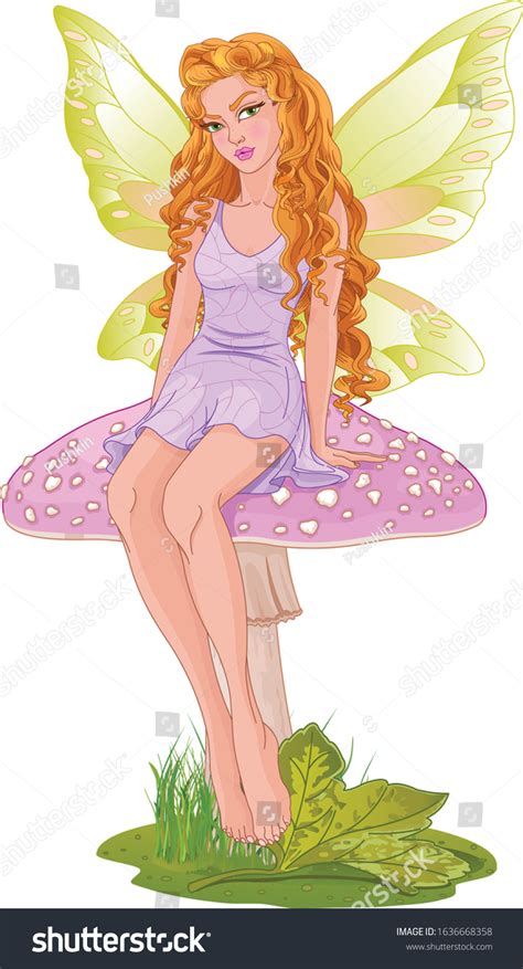 Illustration Fairy Sitting On Mushroom Stock Vector Royalty Free
