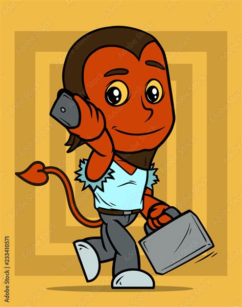 Cartoon Little Red Devil Boy Character With Phone Stock Vector Adobe