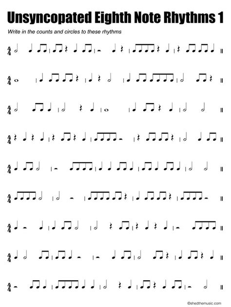 Unsycopated Eighth Note Worksheet — The Shed In 2020 Eighth Note