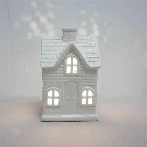 White Porcelain Christmas House With Led Light Buy Ceramic Santa