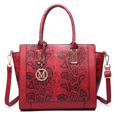 Lt6626 Miss Lulu Faux Leather Snakeskin Pattern Winged Tote Bag Red