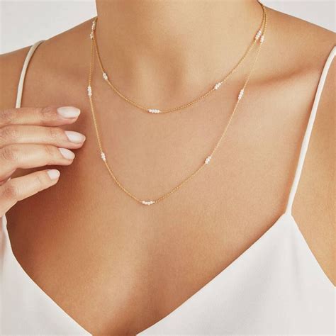 A Stunning Layered Mini Pearl Necklace In Gold Silver Or Rose Gold
