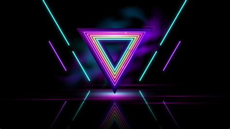 Neon Lights Triangles Dark Abstract Wallpaper Background Kde Store