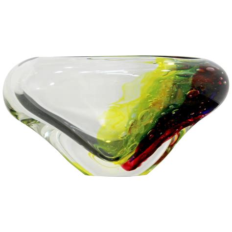 contemporary modern frosted multi color glass art bowl signed james wilbat 1990 at 1stdibs