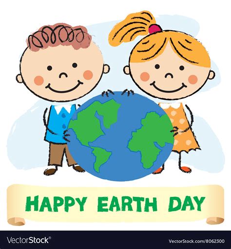 Kids With Earth Day Royalty Free Vector Image Vectorstock