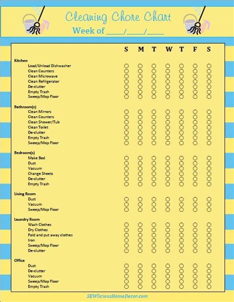Household Chore Chart For Adults Dailyweekly Cleaning Chore Chart