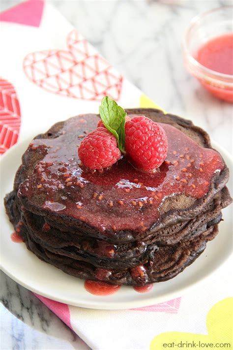 Dark Chocolate Pancakes With Raspberry Sauce Eat Drink Love