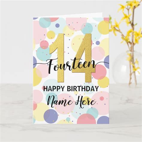 Happy 14th Birthday Pastel Rainbow And Gold Girl Card
